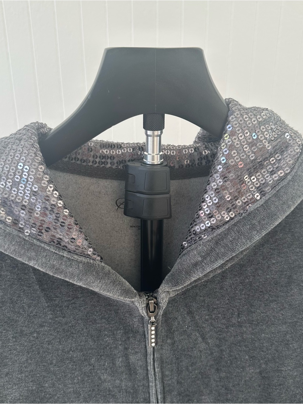 Style & Co. Grey Zip-Up Hoodie with Sequin Hood Trim